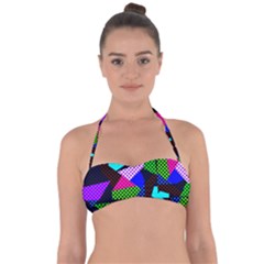 Trippy Blocks, Dotted Geometric Pattern Halter Bandeau Bikini Top