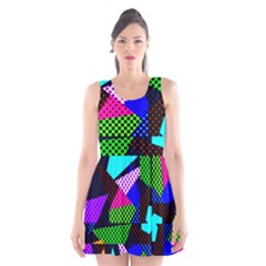 Trippy Blocks, Dotted Geometric Pattern Scoop Neck Skater Dress by Casemiro