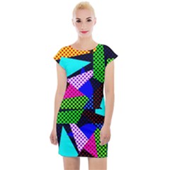 Trippy Blocks, Dotted Geometric Pattern Cap Sleeve Bodycon Dress