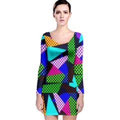 Trippy Blocks, Dotted Geometric Pattern Long Sleeve Velvet Bodycon Dress by Casemiro