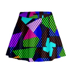 Trippy Blocks, Dotted Geometric Pattern Mini Flare Skirt by Casemiro