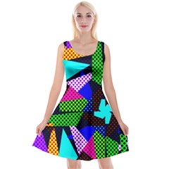 Trippy Blocks, Dotted Geometric Pattern Reversible Velvet Sleeveless Dress