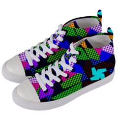 Trippy Blocks, Dotted Geometric Pattern Women s Mid-top Canvas Sneakers