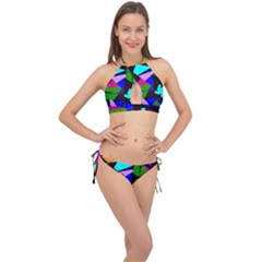 Trippy Blocks, Dotted Geometric Pattern Cross Front Halter Bikini Set by Casemiro