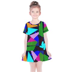 Trippy Blocks, Dotted Geometric Pattern Kids  Simple Cotton Dress by Casemiro