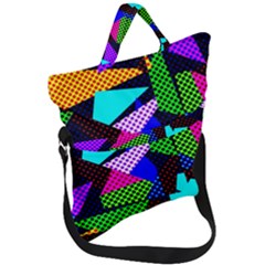 Trippy Blocks, Dotted Geometric Pattern Fold Over Handle Tote Bag by Casemiro