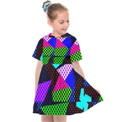 Trippy Blocks, Dotted Geometric Pattern Kids  Sailor Dress