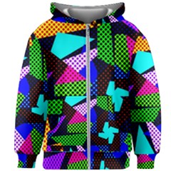 Trippy Blocks, Dotted Geometric Pattern Kids  Zipper Hoodie Without Drawstring by Casemiro