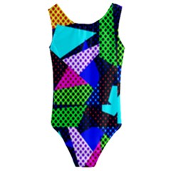 Trippy Blocks, Dotted Geometric Pattern Kids  Cut-out Back One Piece Swimsuit by Casemiro