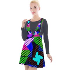 Trippy Blocks, Dotted Geometric Pattern Plunge Pinafore Velour Dress by Casemiro