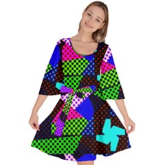 Trippy Blocks, Dotted Geometric Pattern Velour Kimono Dress by Casemiro