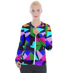 Trippy Blocks, Dotted Geometric Pattern Casual Zip Up Jacket by Casemiro