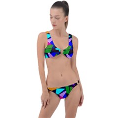 Trippy Blocks, Dotted Geometric Pattern Ring Detail Crop Bikini Set by Casemiro