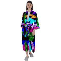 Trippy Blocks, Dotted Geometric Pattern Maxi Satin Kimono