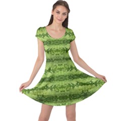 Watermelon Pattern, Fruit Skin In Green Colors Cap Sleeve Dress