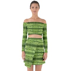 Watermelon Pattern, Fruit Skin In Green Colors Off Shoulder Top With Skirt Set by Casemiro