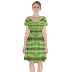 Watermelon Pattern, Fruit Skin In Green Colors Short Sleeve Bardot Dress by Casemiro