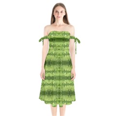 Watermelon Pattern, Fruit Skin In Green Colors Shoulder Tie Bardot Midi Dress by Casemiro