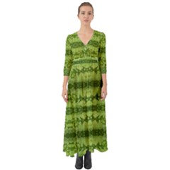 Watermelon Pattern, Fruit Skin In Green Colors Button Up Boho Maxi Dress