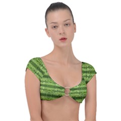 Watermelon Pattern, Fruit Skin In Green Colors Cap Sleeve Ring Bikini Top