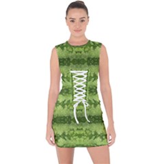 Watermelon Pattern, Fruit Skin In Green Colors Lace Up Front Bodycon Dress