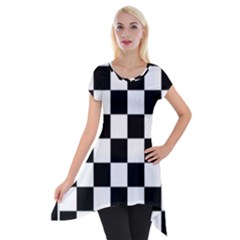 Chess Board Background Design Short Sleeve Side Drop Tunic by Vaneshart