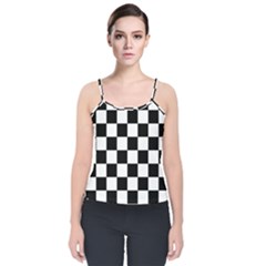 Chess Board Background Design Velvet Spaghetti Strap Top by Vaneshart