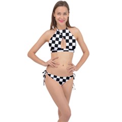 Chess Board Background Design Cross Front Halter Bikini Set by Vaneshart