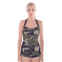 Texture military camouflage-repeats seamless army green hunting Boyleg Halter Swimsuit  View1