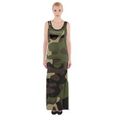 Texture Military Camouflage-repeats Seamless Army Green Hunting Thigh Split Maxi Dress by Vaneshart