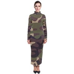 Texture Military Camouflage-repeats Seamless Army Green Hunting Turtleneck Maxi Dress by Vaneshart