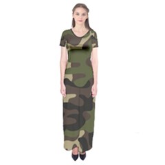 Texture Military Camouflage-repeats Seamless Army Green Hunting Short Sleeve Maxi Dress by Vaneshart