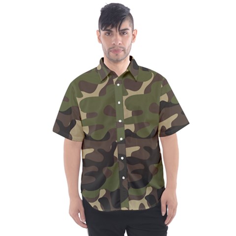 Texture Military Camouflage-repeats Seamless Army Green Hunting Men s Short Sleeve Shirt by Vaneshart