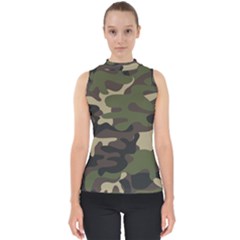 Texture Military Camouflage-repeats Seamless Army Green Hunting Mock Neck Shell Top by Vaneshart