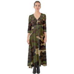 Texture Military Camouflage-repeats Seamless Army Green Hunting Button Up Boho Maxi Dress by Vaneshart