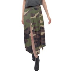 Texture Military Camouflage-repeats Seamless Army Green Hunting Velour Split Maxi Skirt by Vaneshart