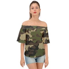 Texture Military Camouflage-repeats Seamless Army Green Hunting Off Shoulder Short Sleeve Top by Vaneshart