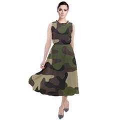 Texture Military Camouflage-repeats Seamless Army Green Hunting Round Neck Boho Dress by Vaneshart