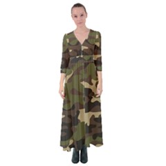 Texture Military Camouflage-repeats Seamless Army Green Hunting Button Up Maxi Dress by Vaneshart