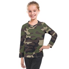 Texture Military Camouflage-repeats Seamless Army Green Hunting Kids  Long Mesh Tee