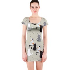 Cute Cat Seamless Pattern Short Sleeve Bodycon Dress by Vaneshart