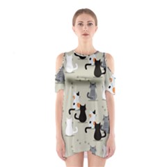 Cute Cat Seamless Pattern Shoulder Cutout One Piece Dress by Vaneshart