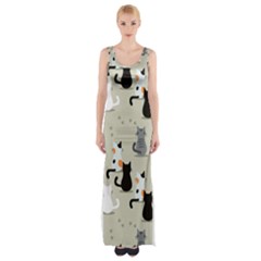 Cute Cat Seamless Pattern Thigh Split Maxi Dress by Vaneshart