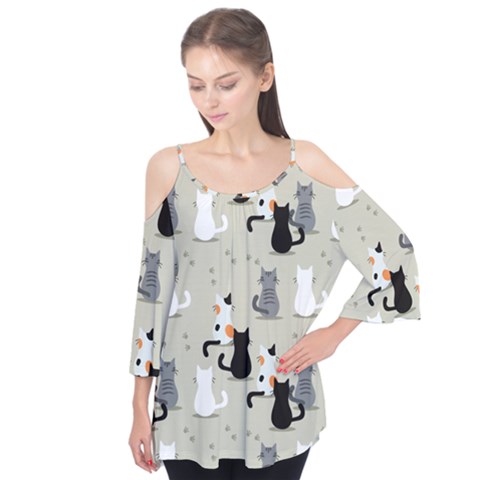 Cute Cat Seamless Pattern Flutter Tees by Vaneshart