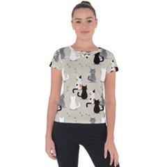 Cute Cat Seamless Pattern Short Sleeve Sports Top  by Vaneshart