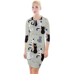 Cute Cat Seamless Pattern Quarter Sleeve Hood Bodycon Dress by Vaneshart