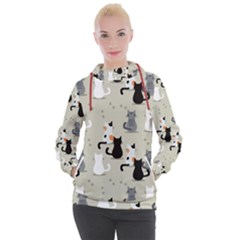 Cute Cat Seamless Pattern Women s Hooded Pullover