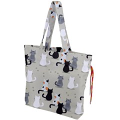 Cute Cat Seamless Pattern Drawstring Tote Bag by Vaneshart