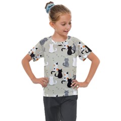 Cute Cat Seamless Pattern Kids  Mesh Piece Tee