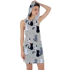 Cute Cat Seamless Pattern Racer Back Hoodie Dress